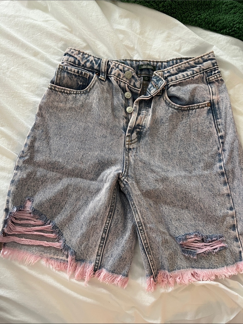 wild fable Gray Acid-Wash Denim Shorts with Pink Frayed Hem